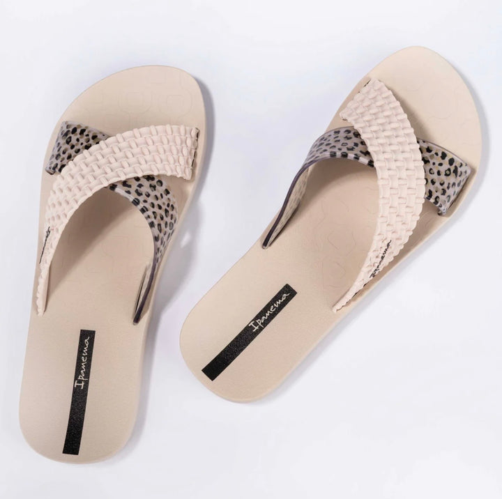 Ladies Ipanema Leopard Slider Sandals - brown, black, beige