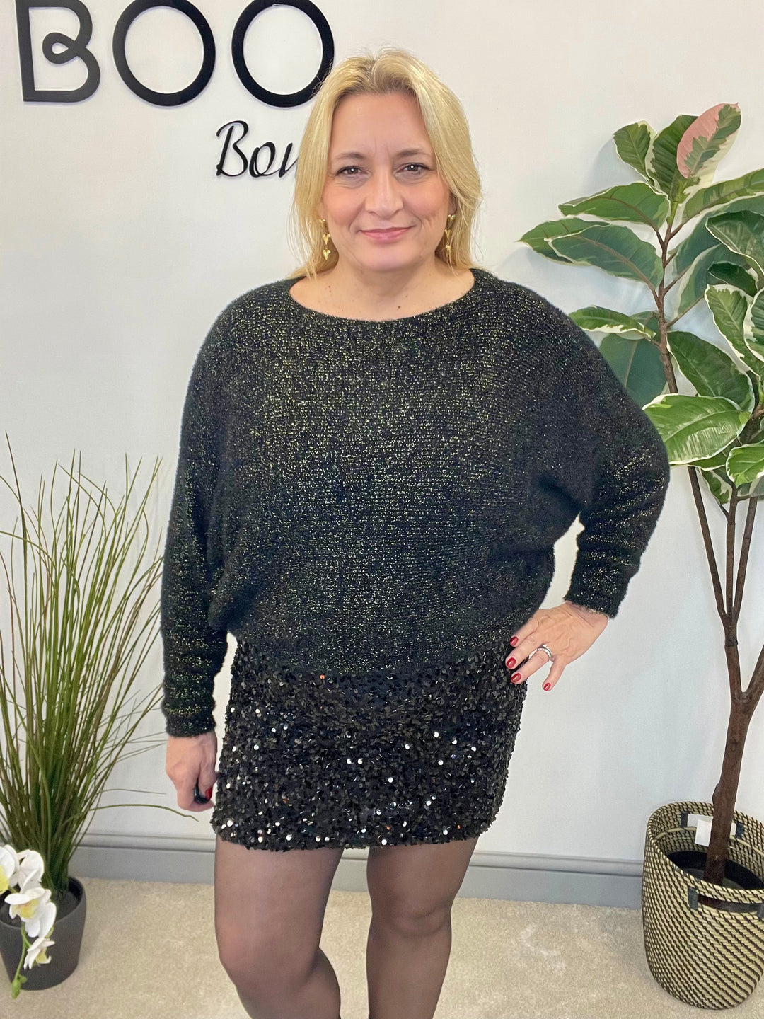 LADIES SEQUIN MINI SKIRT - BROWN & BLACK