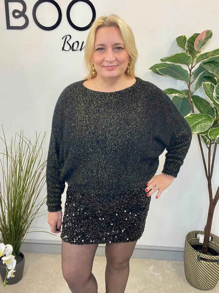 LADIES SEQUIN MINI SKIRT - BROWN & BLACK