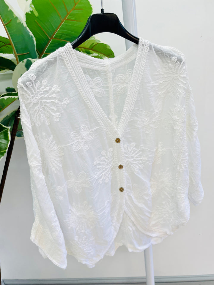 LADIES WOMENS BOHO CARDIGAN TOP - BEIGE AND WHITE
