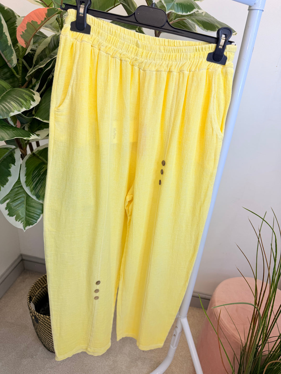 Ladies Tapered Leg Teabag Linen Ankle Grazer Trousers - Lemon, Black, Blue, Green, Beige, Turquoise & White