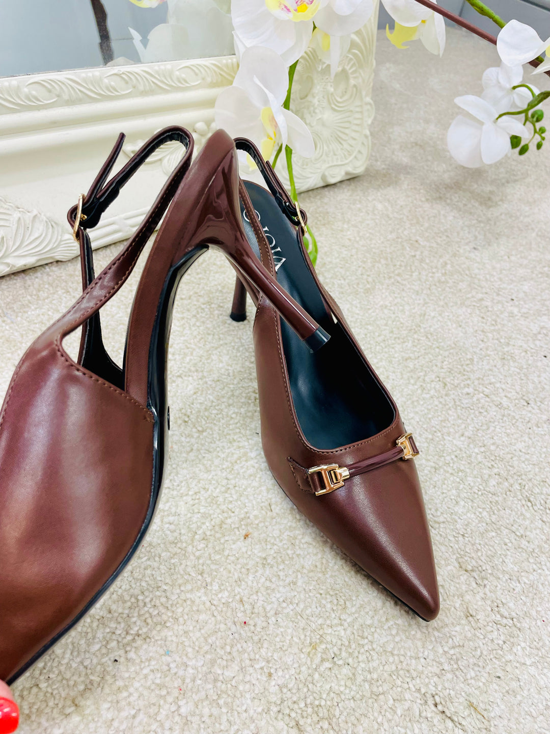 CHOCOLATE BROWN STILETTO HEEL SHOES ( 1019 )