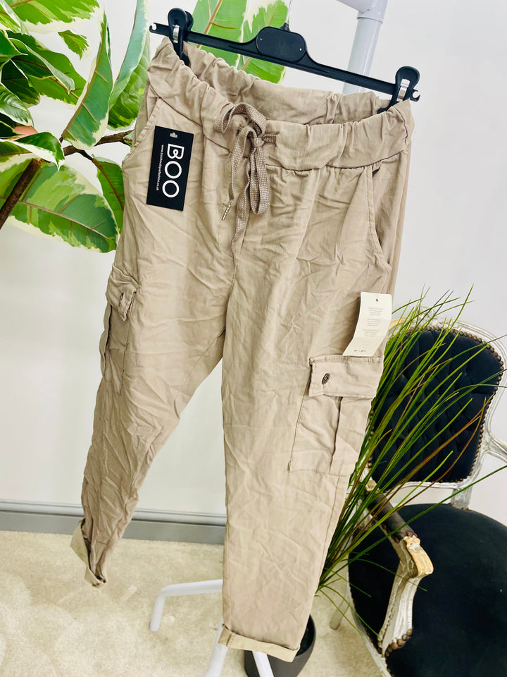 LADIES STRETCH CARGO MAGIC TROUSERS - NAVY, BLACK, BEIGE & GREY