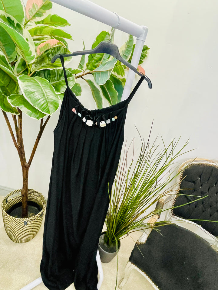 LADIES FLOATY SUMMER MAXI DRESS - BLACK, NAVY, BEIGE, KHAKI & WHITE