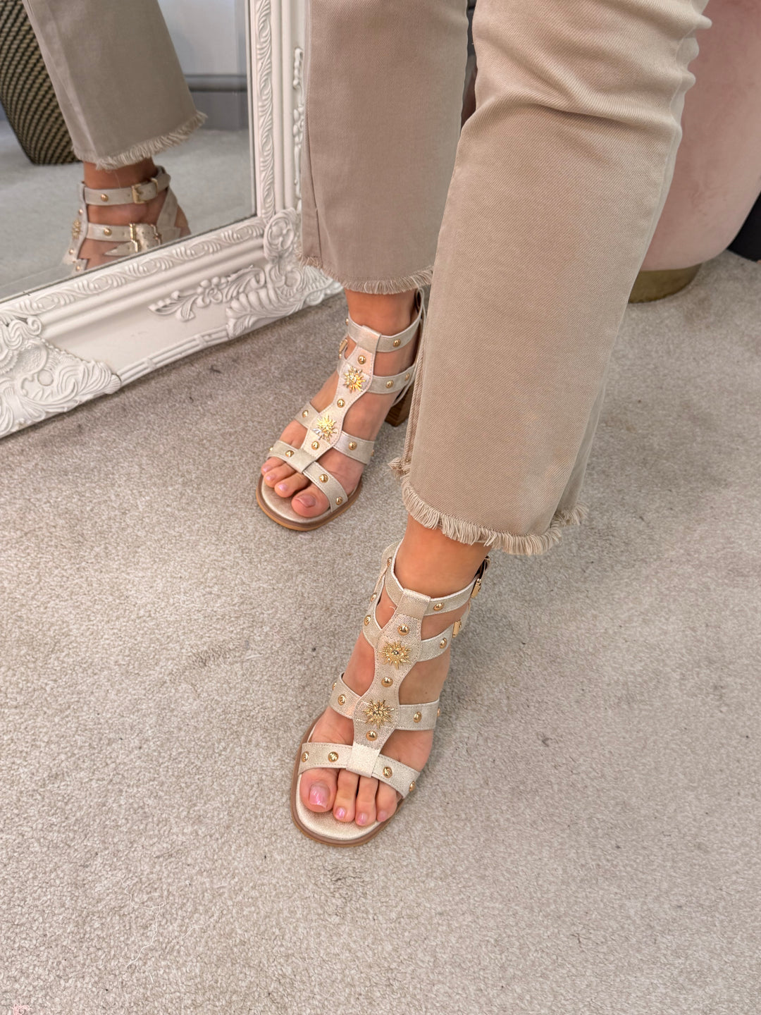 Ladies Fashion Gold Gladiator Block Heel Sandals