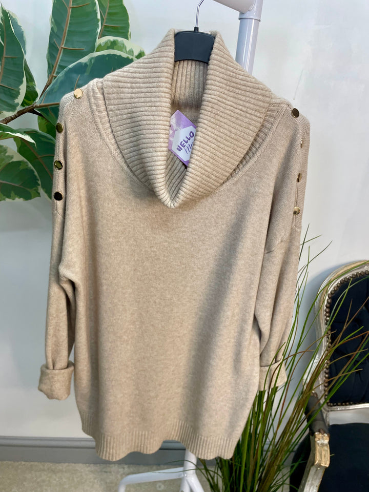 LADIES SOFT KNIT ROLL NECK JUMPER - WHITE, BLACK, BURGUNDY, BROWN & BEIGE