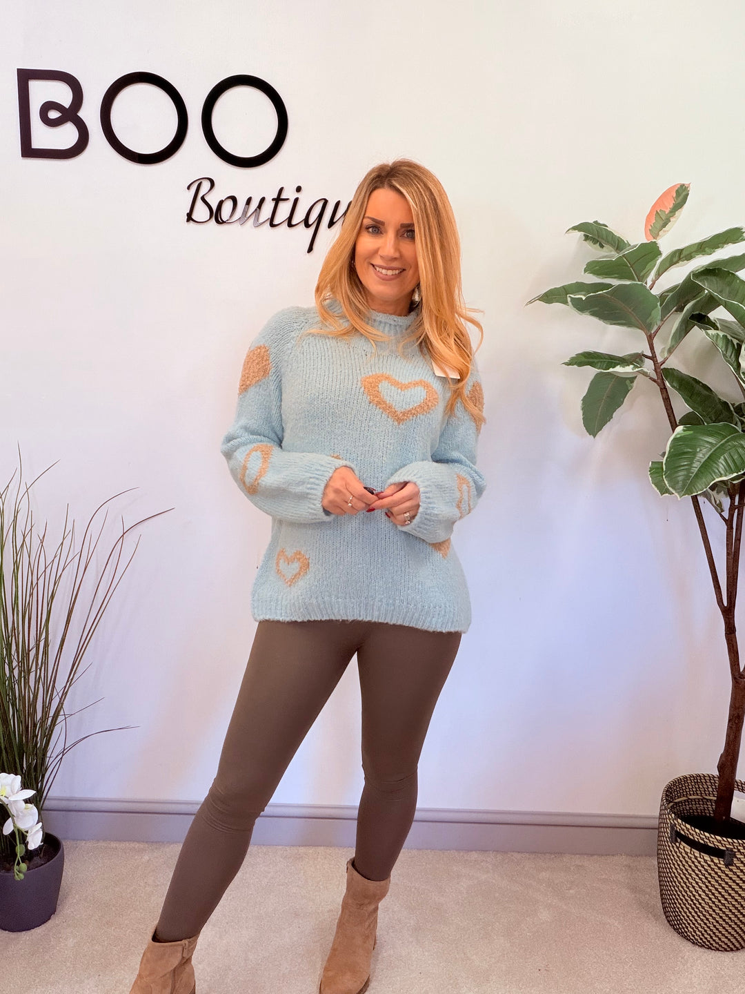 LADIES FASHION CHUNKY KNIT HEART JUMPER - PINK, BLUE, BEIGE & GREY