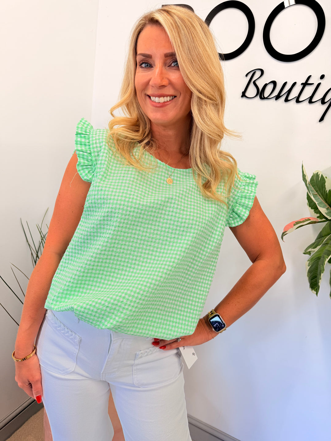 Ladies Gingham Check Summer Top - Pink, Denim Blue, Navy & Green