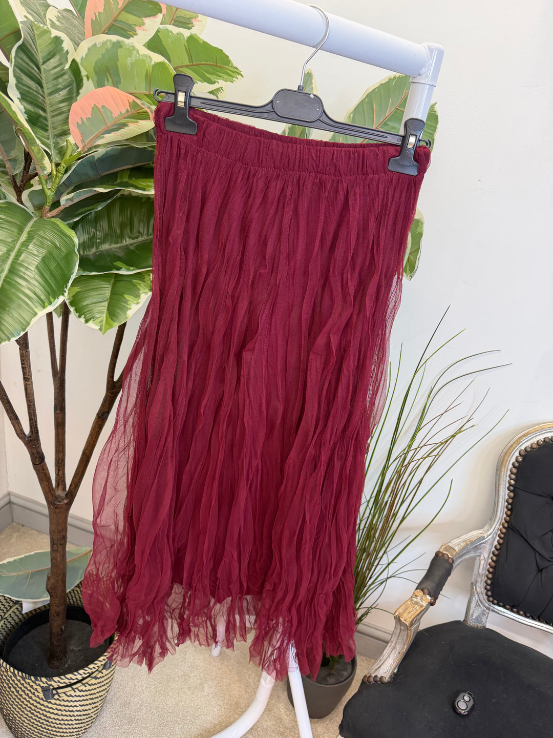 LADIES NET FAIRY MAXI SKIRT - BLACK, BERRY, KHAKI, BEIGE & PINK