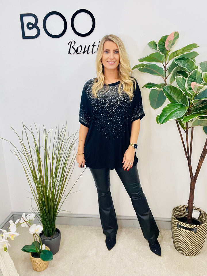 LADIES LOOSE FIT SPARKLY TEE T SHIRT - NAVY, BLACK, BERRY