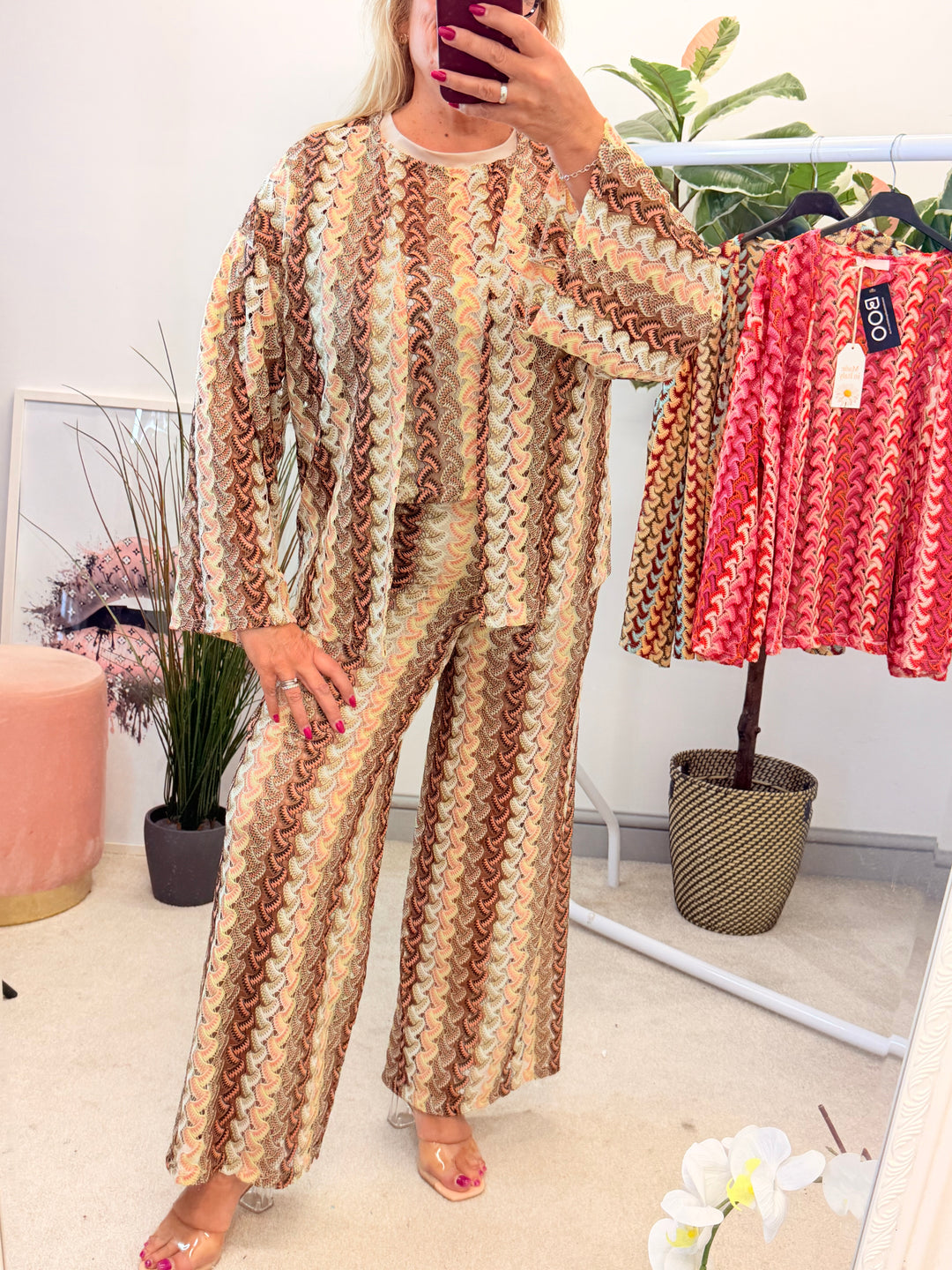 Ladies Crochet Zig Zag Bolero Cardigan Jacket - Black, Rust, Red