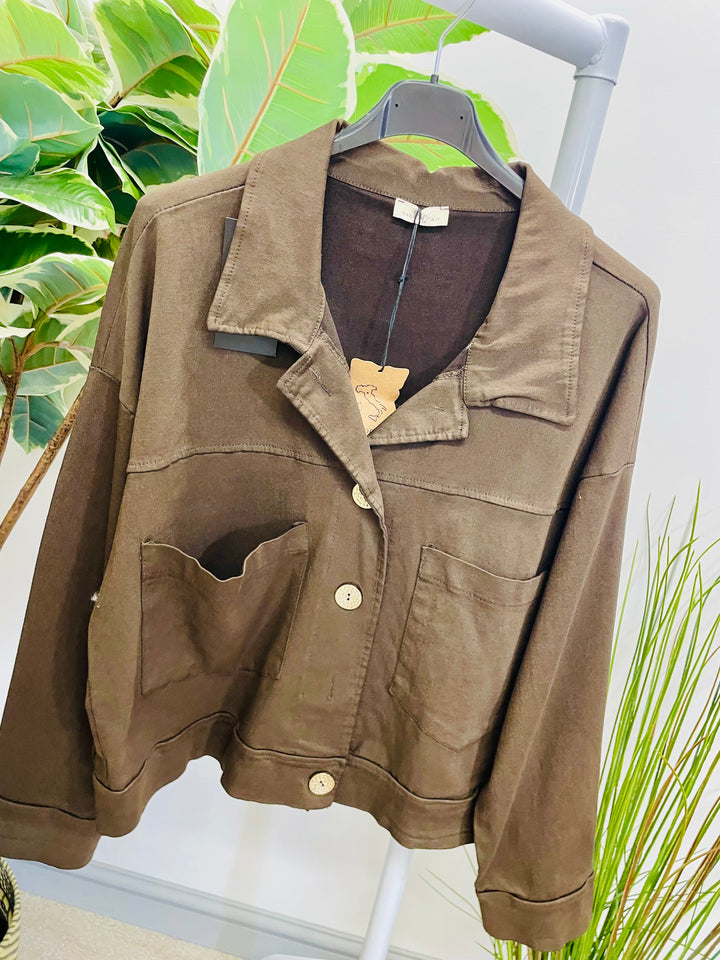 LADIES STRETCH BOX CASUAL JACKET - BLACK, BEIGE, KHAKI, BURGUNDY, BROWN & WHITE