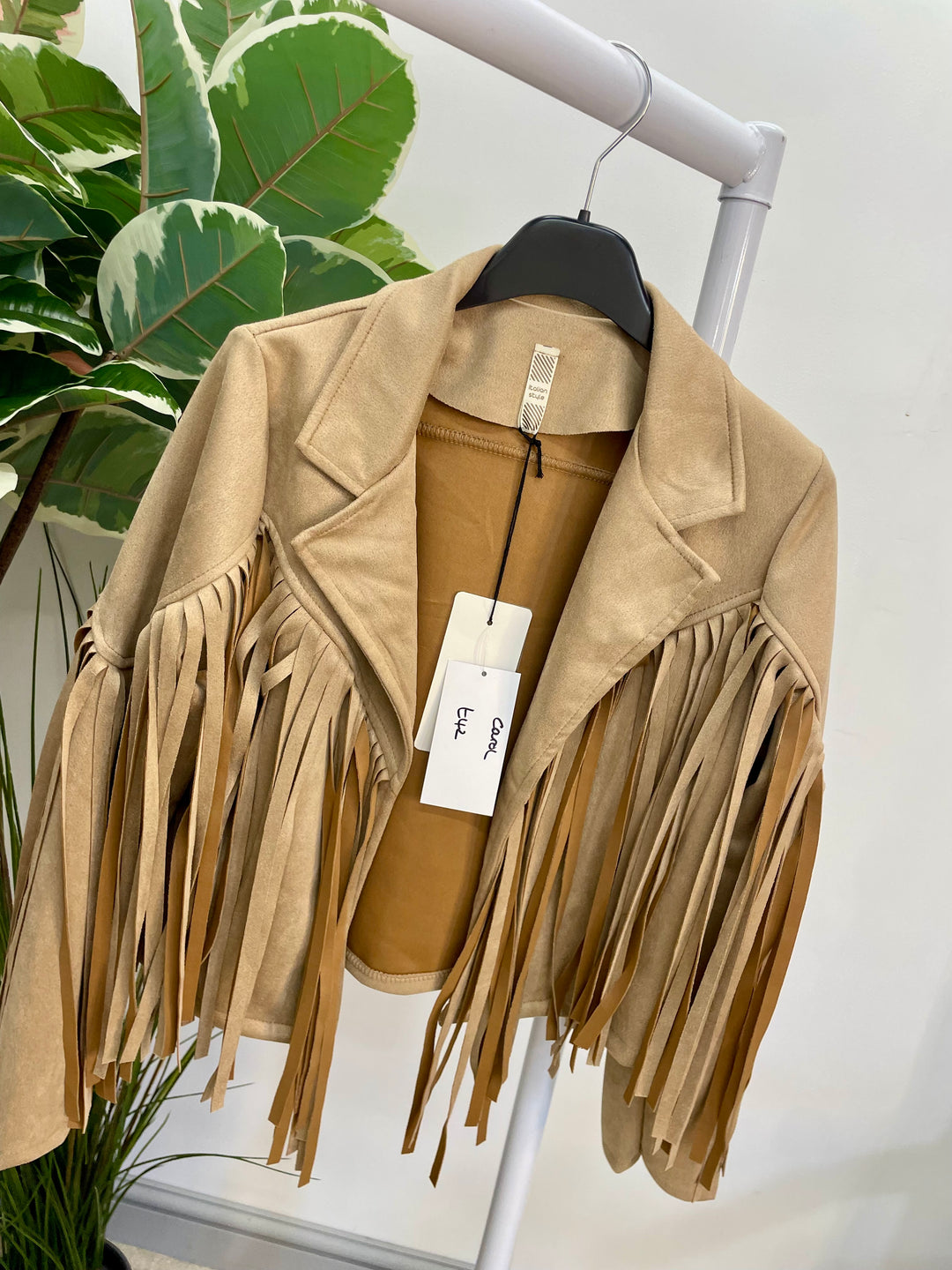 LADIES FAUX SUEDE FRINGED COWBOY BOLERO JACKET - WINE, BLACK, BEIGE & BROWN
