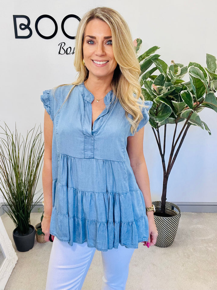 The CORALIE chambray denim top