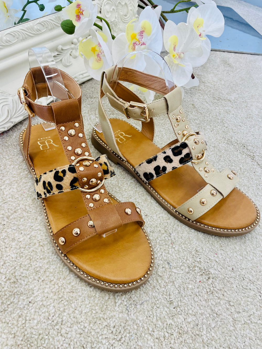 LADIES BEIGE FLAT SUMMER GLADIATOR SANDALS 