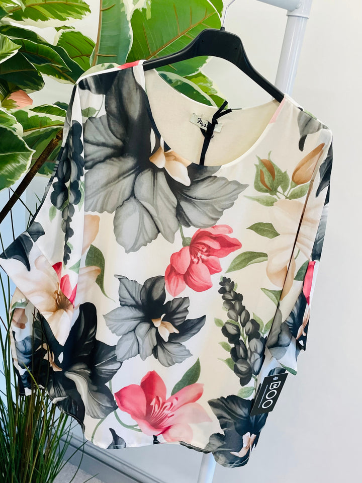 LADIES FLOWER PRINT CHIFFON SUMMER TOP - RED, BLUE, BLACK