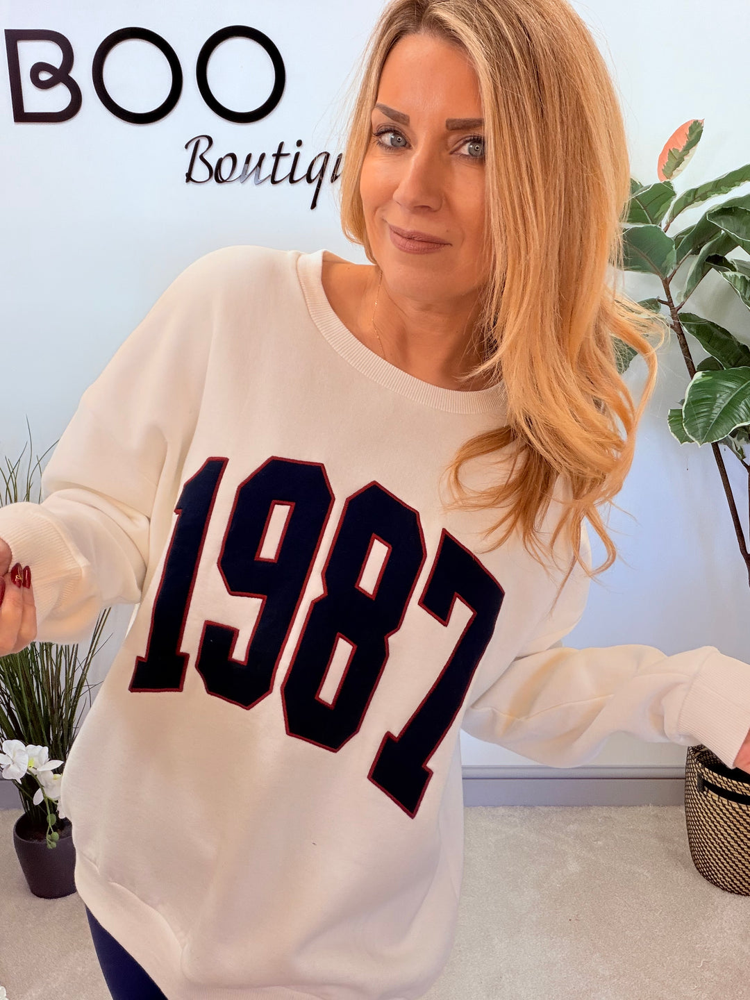 LADIES FASHION FLEECE LINED SWEATSHIRT TOP - GREY & WHITE