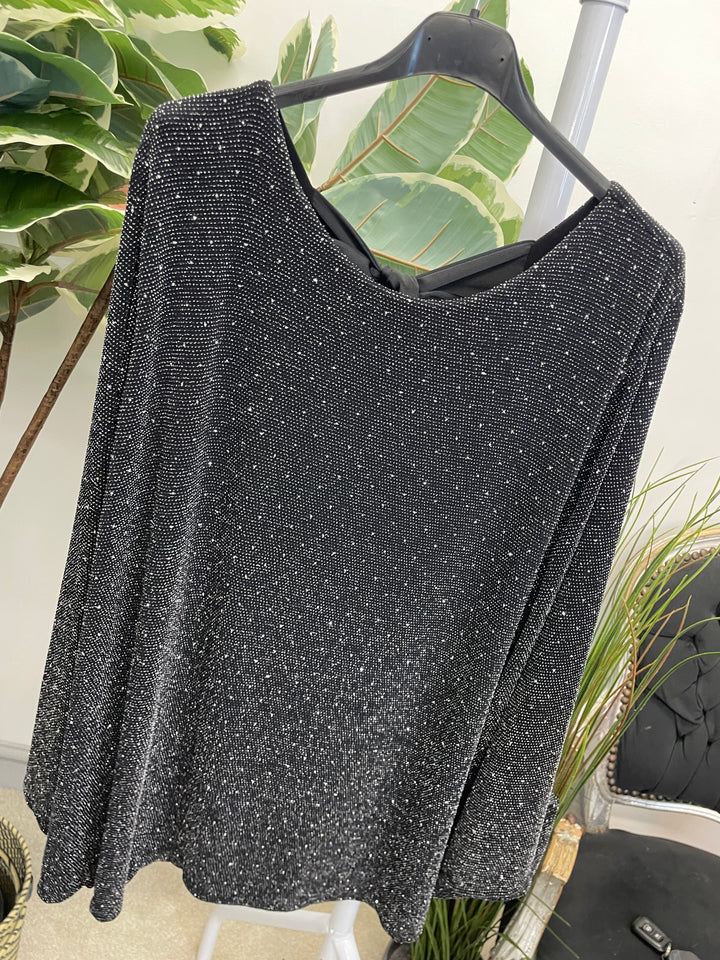 LADIES LUREX FLOATY BOW BACK TOP - BLACK, SILVER, GOLD, RED