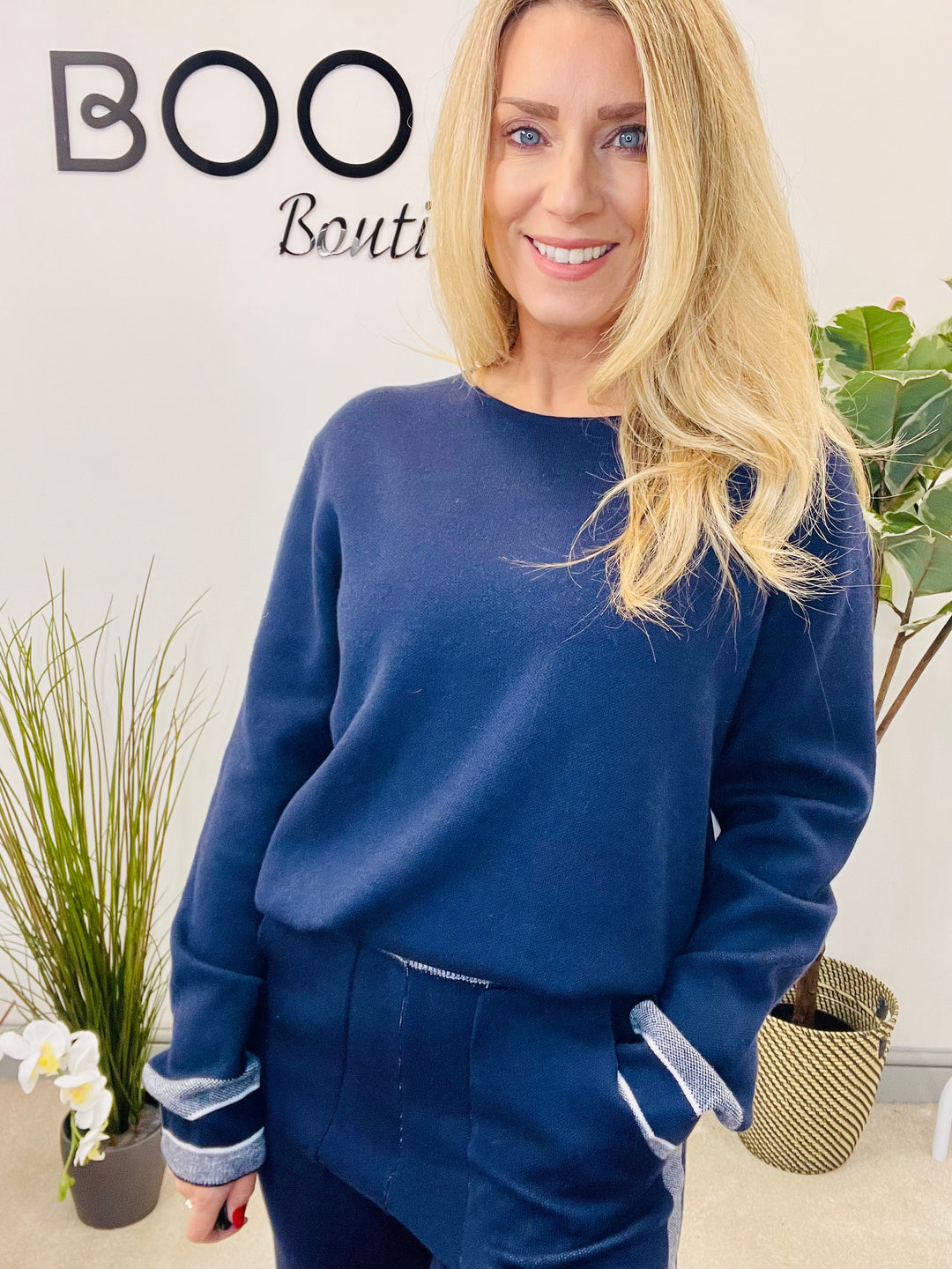 LADIES WIDE LEG KNITTED CO ORD SET - NAVY, CREAM, CAMEL & GREY