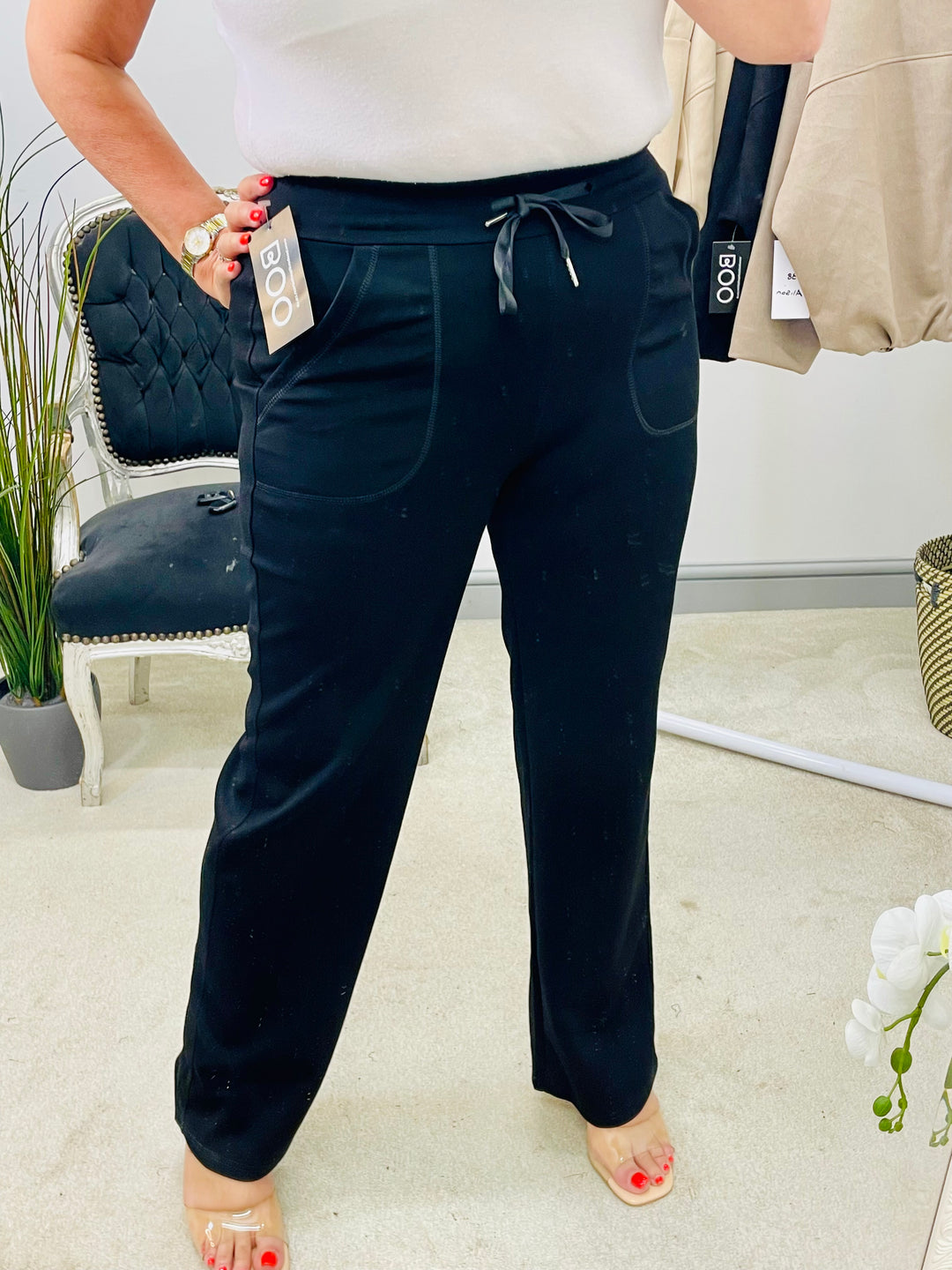 LADIES BLACK SMART JOGGY TROUSERS 