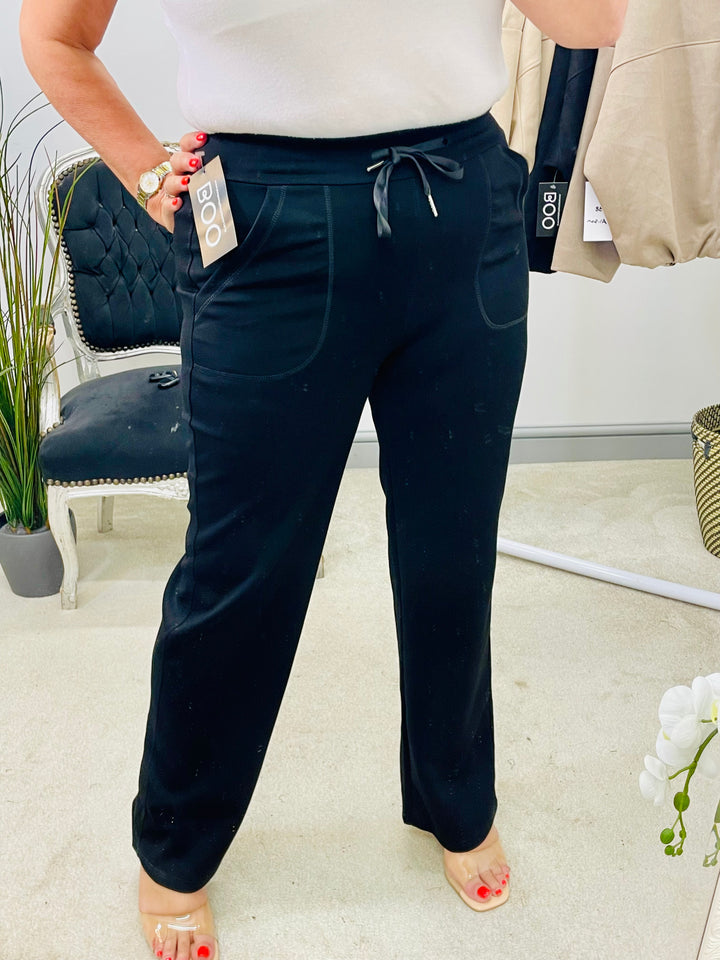 LADIES BLACK SMART JOGGY TROUSERS 