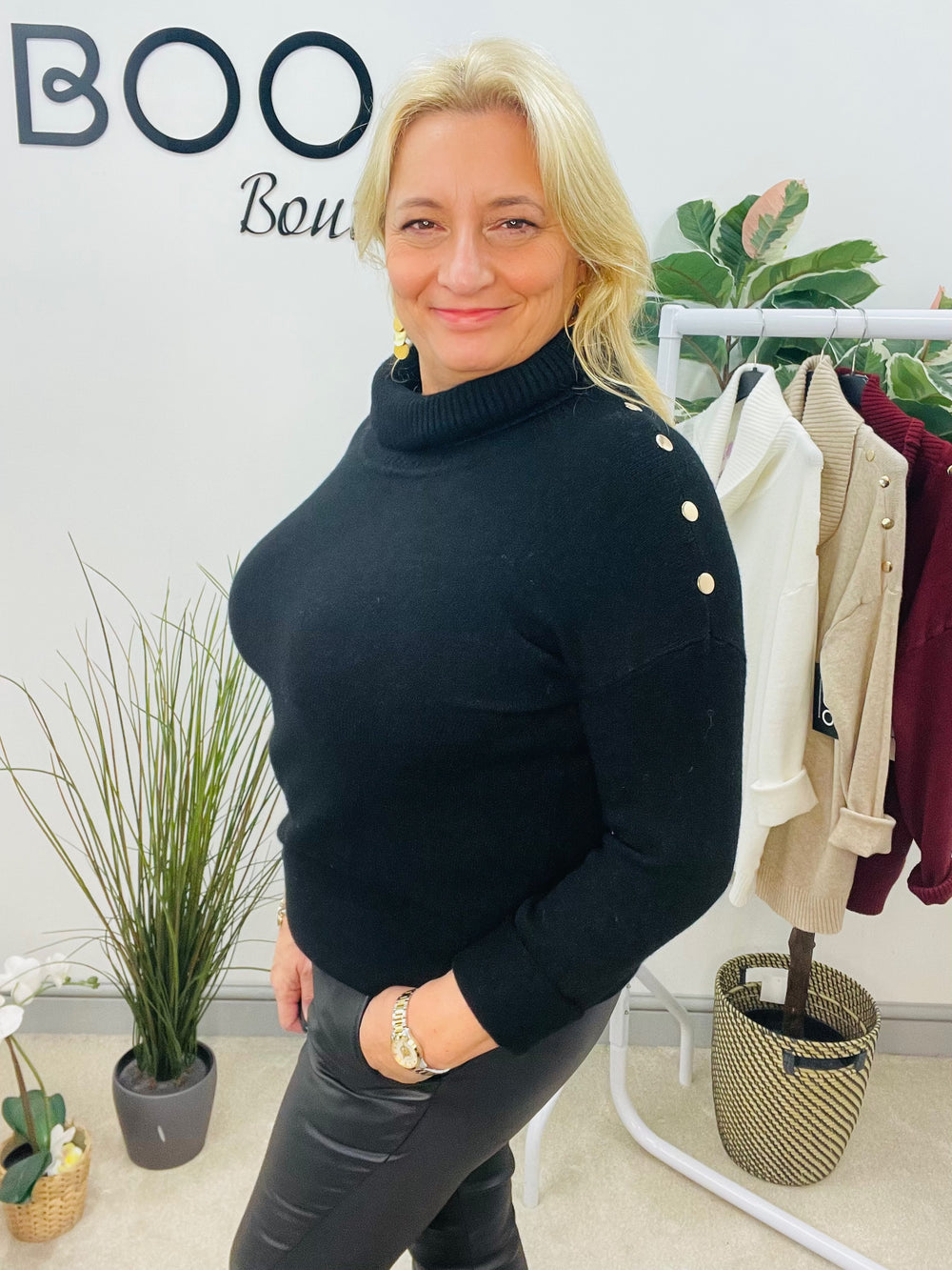 LADIES SOFT KNIT ROLL NECK JUMPER - WHITE, BLACK, BURGUNDY, BROWN & BEIGE