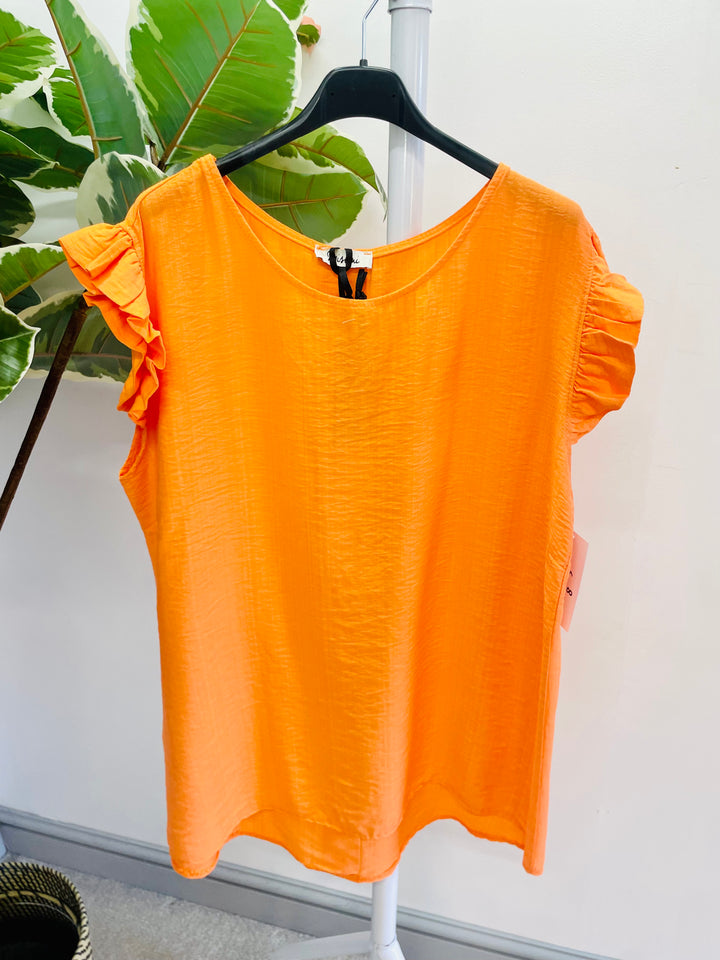 LADIES WOMENS ORANGE CASUAL CAP SLEEVE TOP 