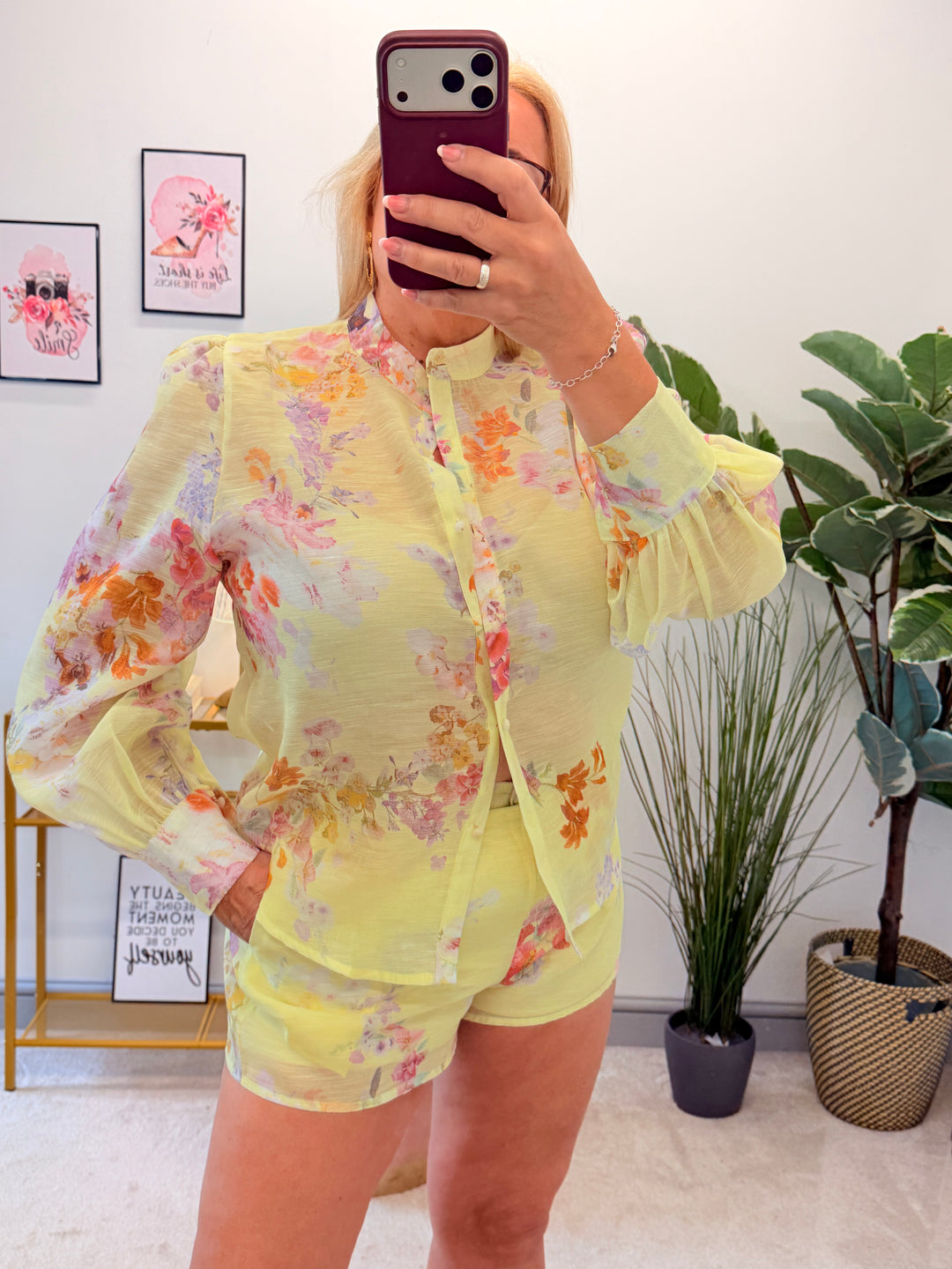 Ladies Summer Lemon Shorts Co Ord Suit