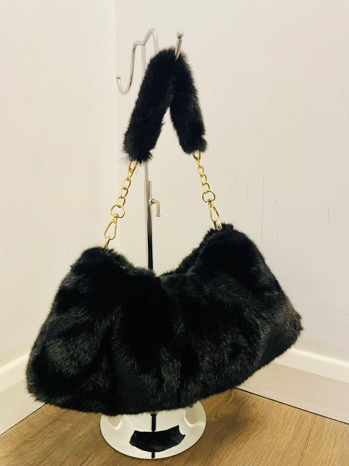 The AMY black faux fur bag