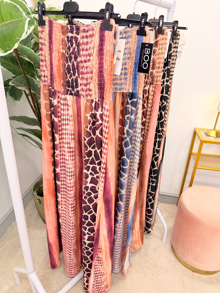 Ladies Summer Animal Print Bandeau Maxi Dress - Pink, Lilac, Blue & Black