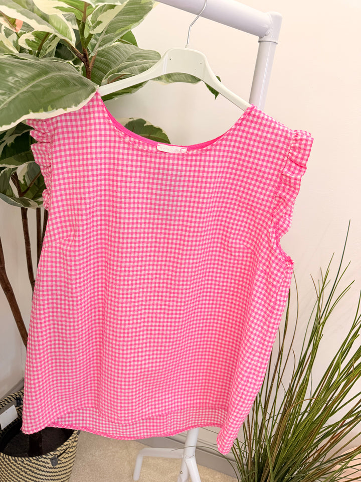 Ladies Gingham Check Summer Top - Pink, Denim Blue, Navy & Green