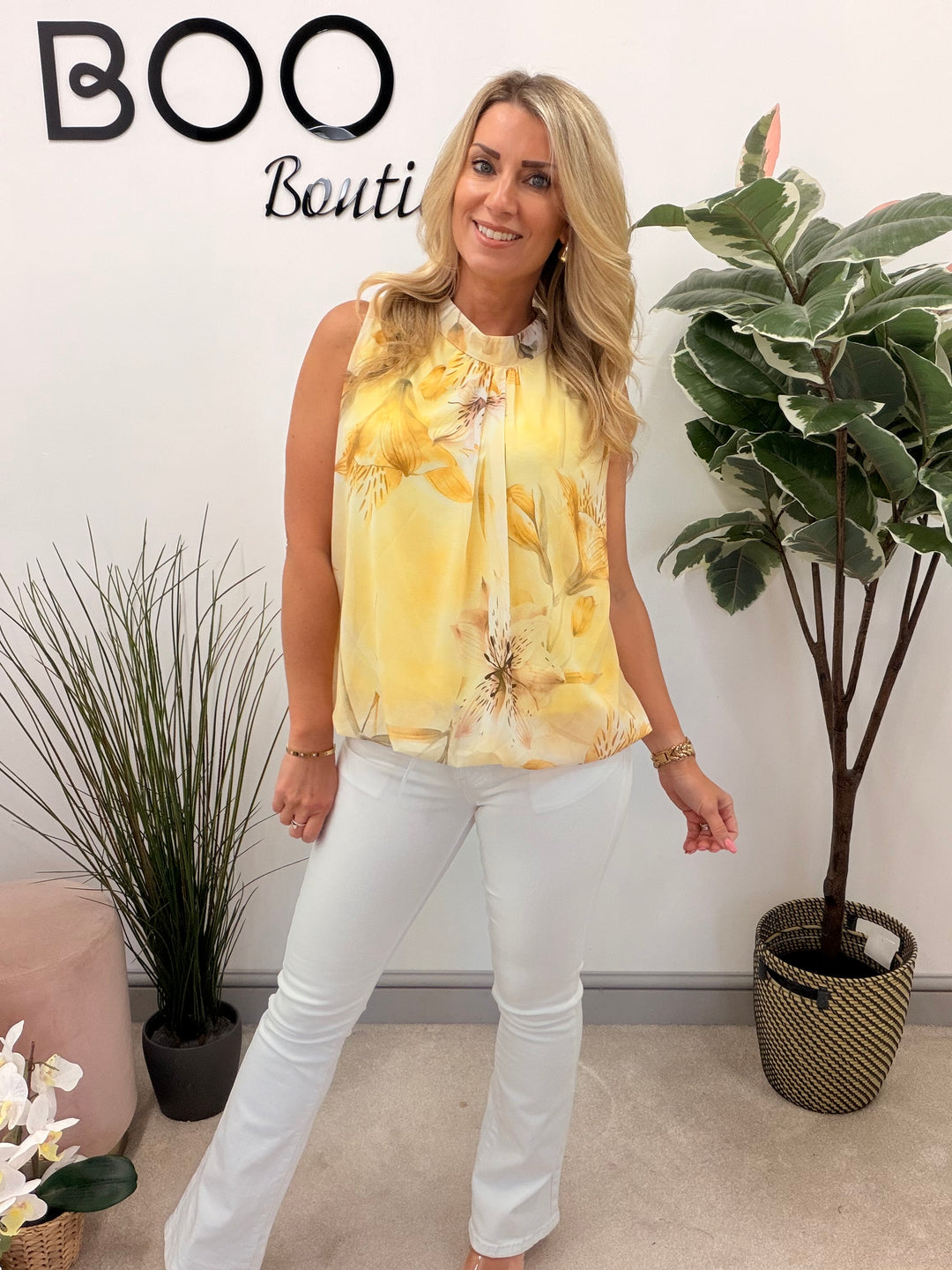 Ladies Fashion Chiffon Sleeveless Summer Top - Pink, Navy, Lemon & Blue