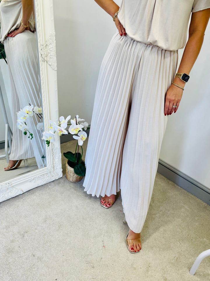 LADIES PLEATED WIDE LEG CULOTTE TROUSERS - BLACK, NAVY, BROWN, BEIGE