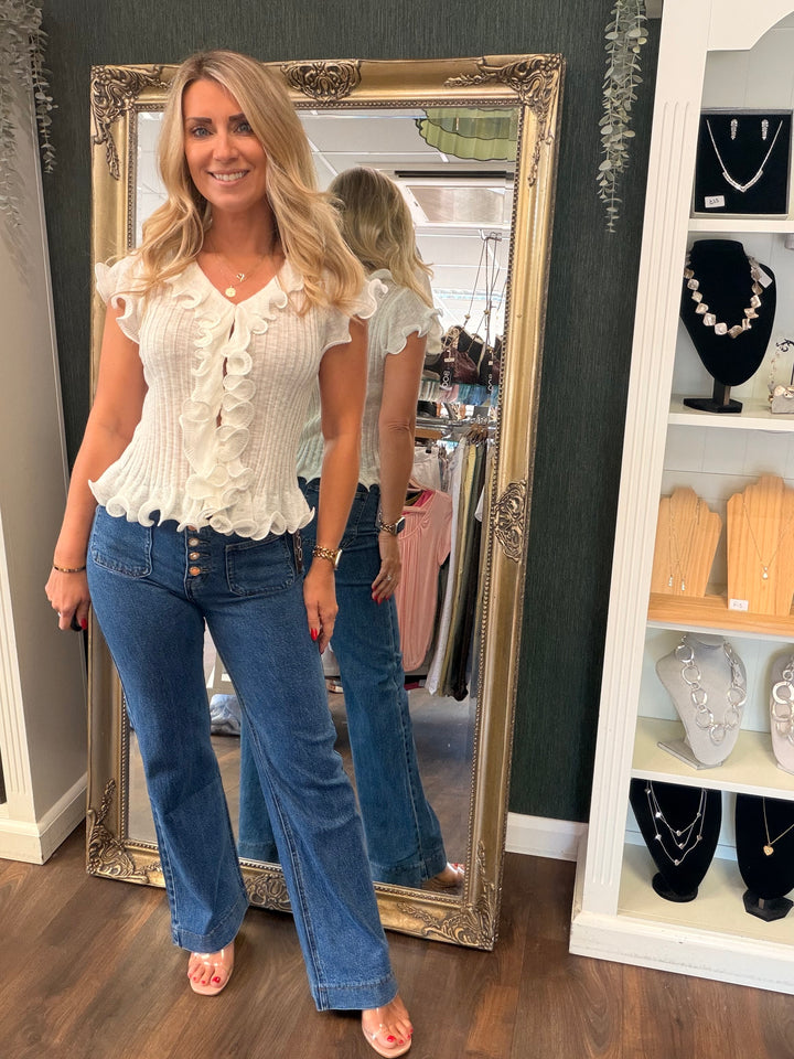 Ladies Blue Denim Wide Leg Jeans