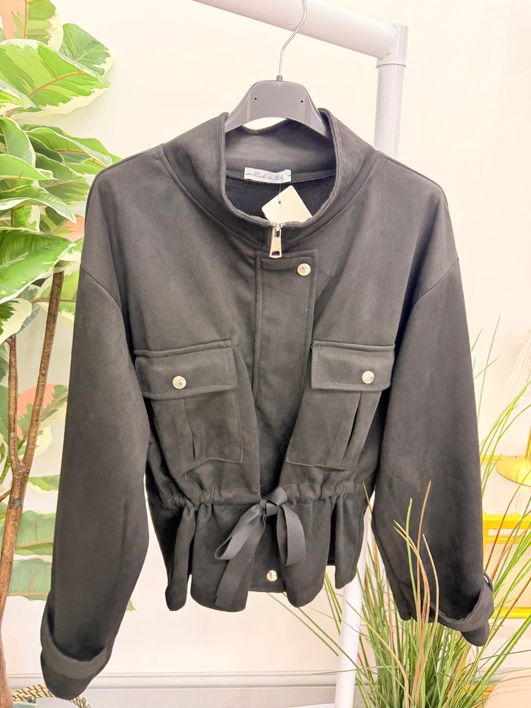 Ladies Fashion Faux Suede Short Safari Jacket - Brown, Black, Wine & Beige