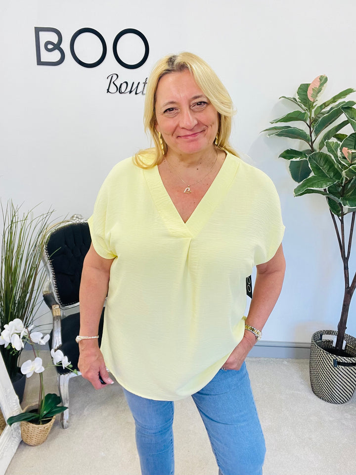 LADIES WOMENS CASUAL V NECK TOP - WHITE, BLACK, BLUE, PINK, YELLOW, NAVY, CORAL