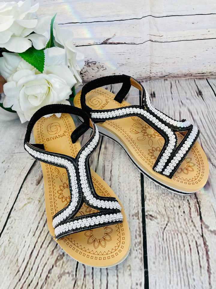 LADIES WOMENS COMFORT BLACK SMALL WEDGE SANDALS 