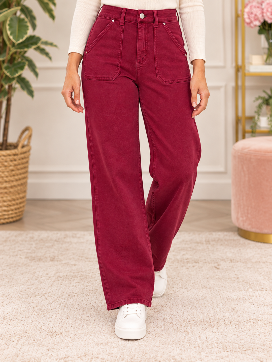 The CORA wine wide leg jeans
