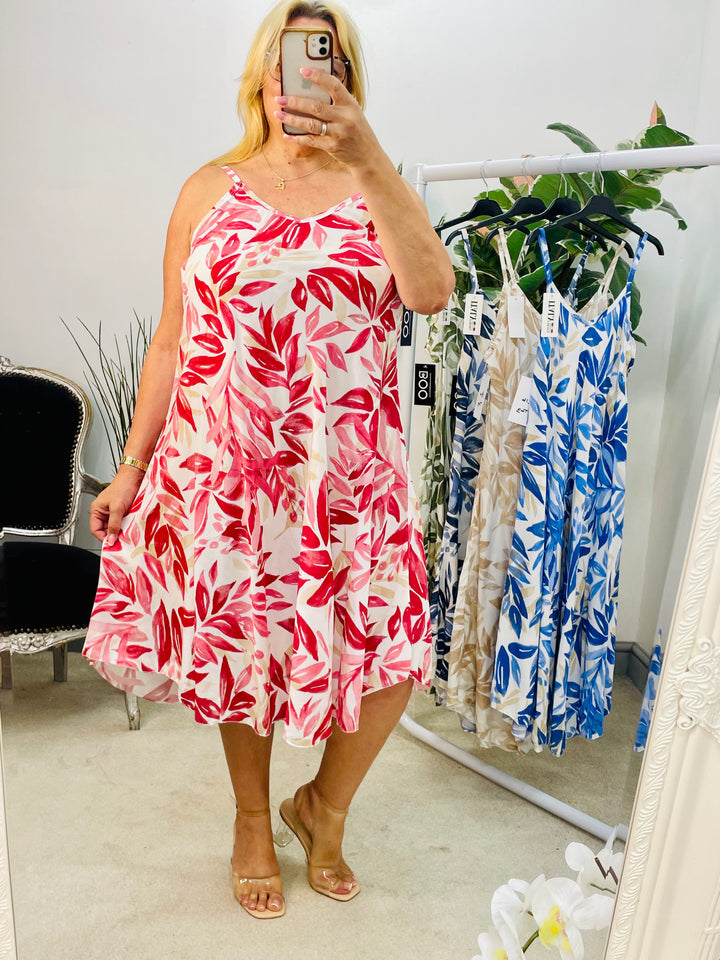 LADIES SUMMER MIDI HOLIDAY SUN DRESS - BEIGE, NAVY, BLUE, RED & KHAKI