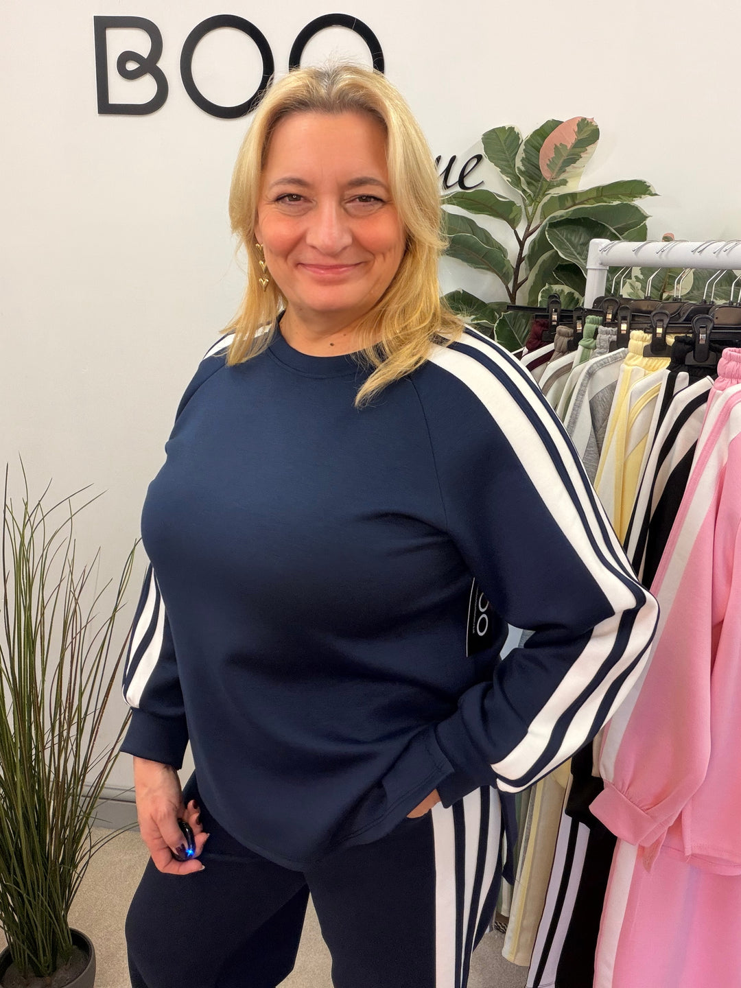 Ladies Fashion Wide Leg Tracksuit co ord set navy