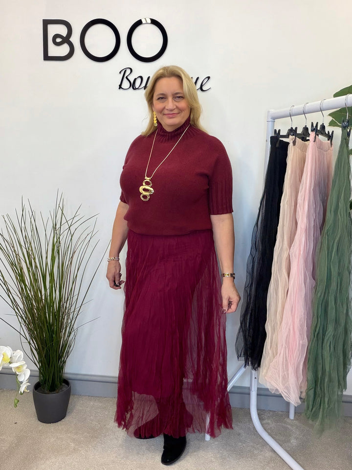 LADIES NET FAIRY MAXI SKIRT - BLACK, BERRY, KHAKI, BEIGE & PINK