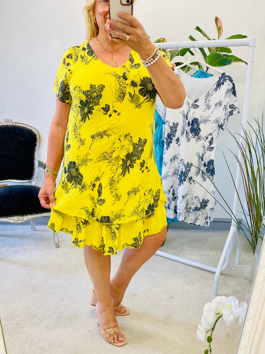 LADIES STRETCH COTTON SUMMER DAY DRESS - WHITE, YELLOW, TURQUOISE