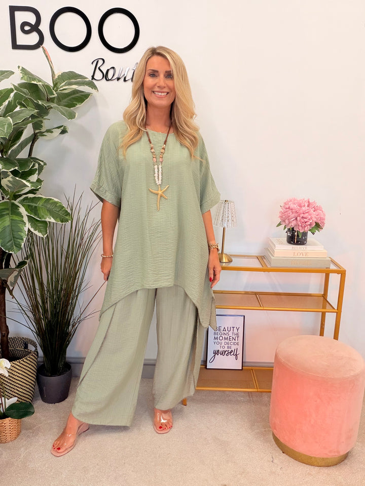 Ladies Harem Trouser Drape Top Co Ord - White, Coral, Khaki, Black & Blue