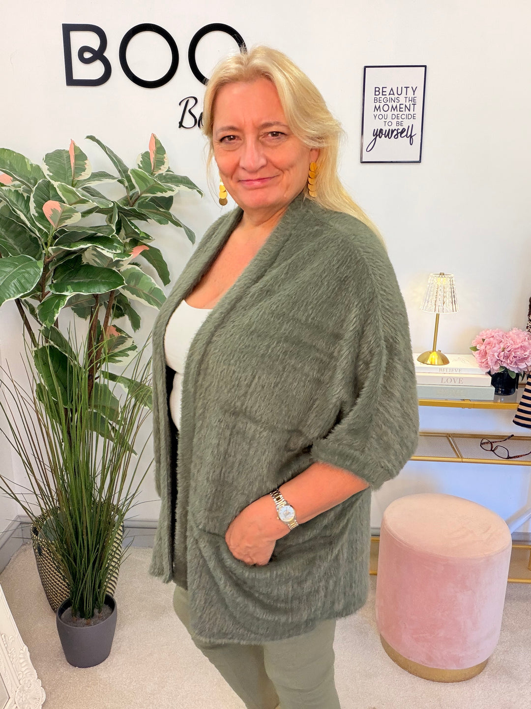 Women’s fluffy oversize cardigan - black, khaki, cream & brown