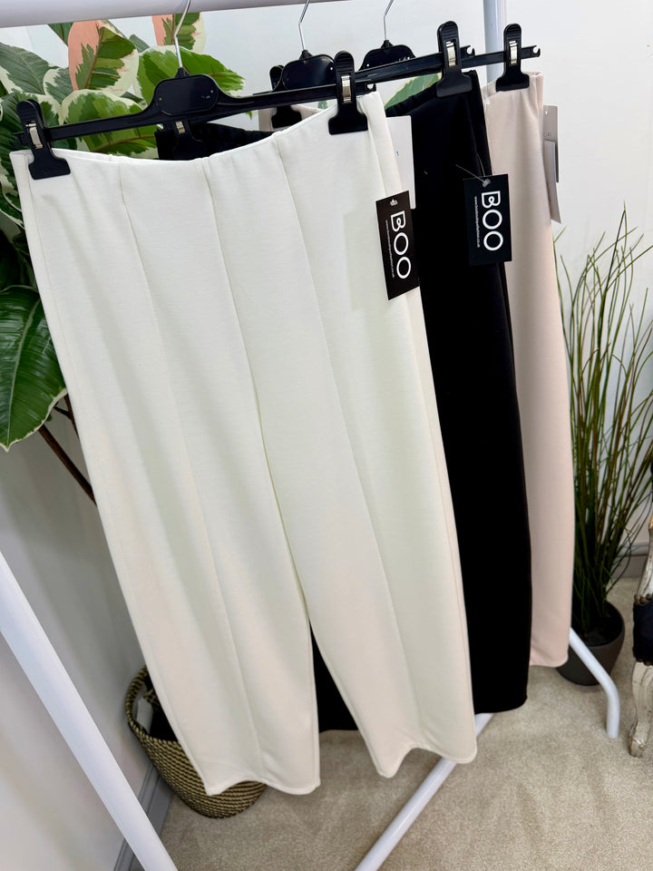 LADIES PLUS SIZE STRAIGHT LEG SCUBA TROUSERS - BLACK, BEIGE & WHITE