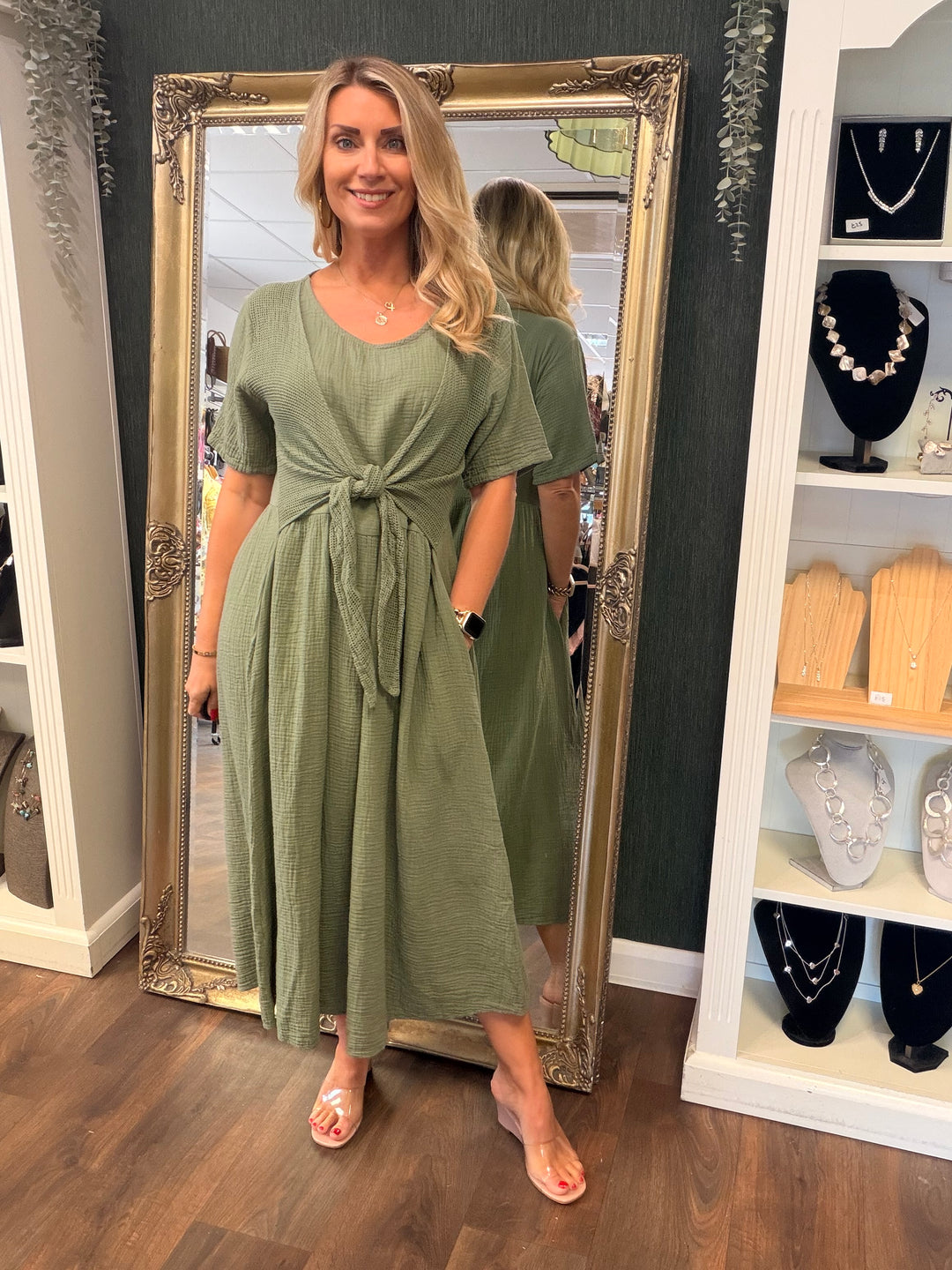 Ladies Cheesecloth Summer Midi Dress - Lemon, Khaki, Coral, White, Lemon, Blue