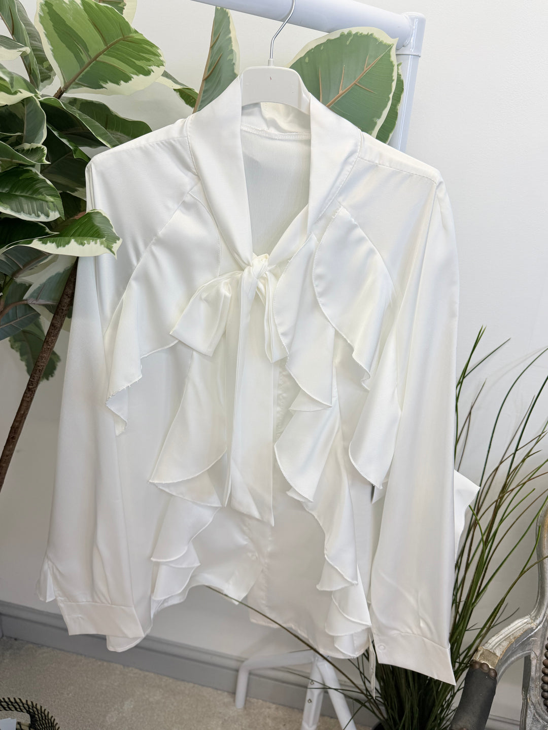 LADIES SATIN FLAMENCO FRILL BLOUSE SHIRT - RED, BLACK, WHITE