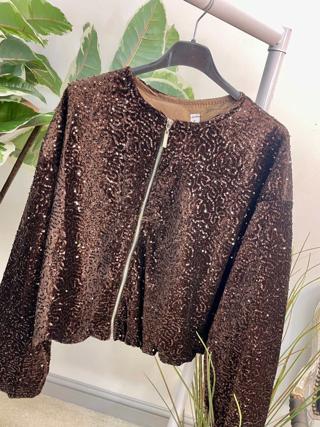 LADIES SEQUIN BOMBER JACKET - BLACK, SILVER, BERRY, BROWN