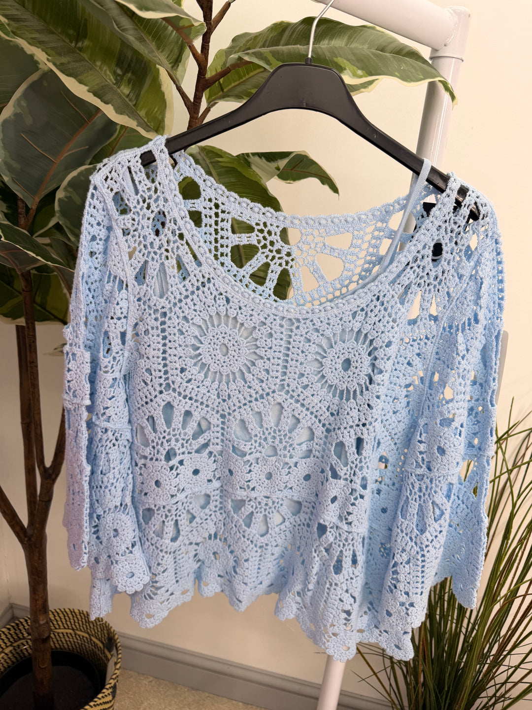 Ladies Pretty Crochet Summer Top pale blue