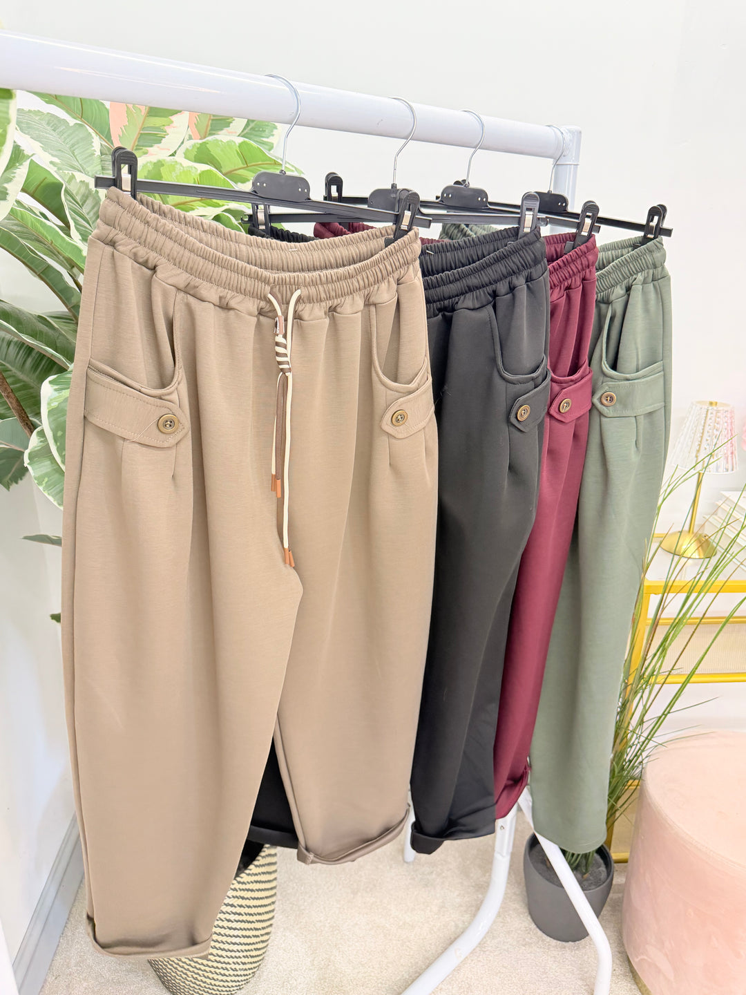 Ladies Fashion Casual Scuba Jogger Trousers - Wine, Mocha, Black & Khaki